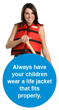 Always have your children wear a life jacket that fits properly.