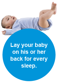 Baby lying on his back – the safest way to put a baby down to sleep - in a onesie.