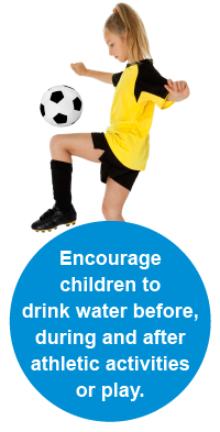 Encourage children to drink water before, during and after athletic activities or play.