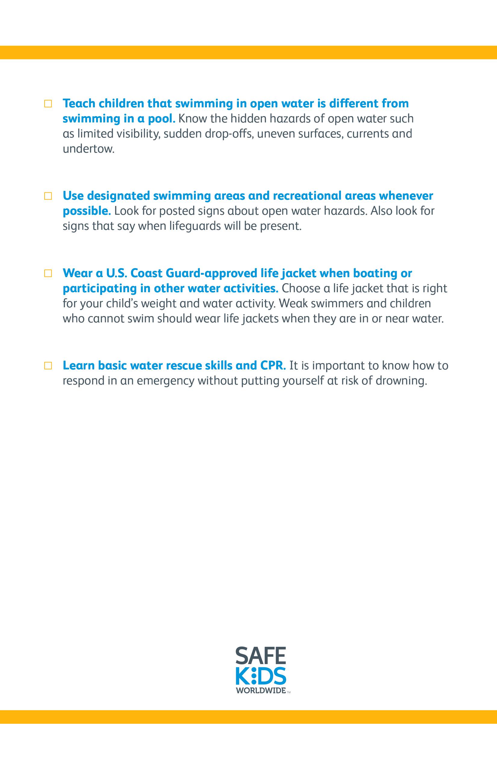 Open Water Safety Checklist