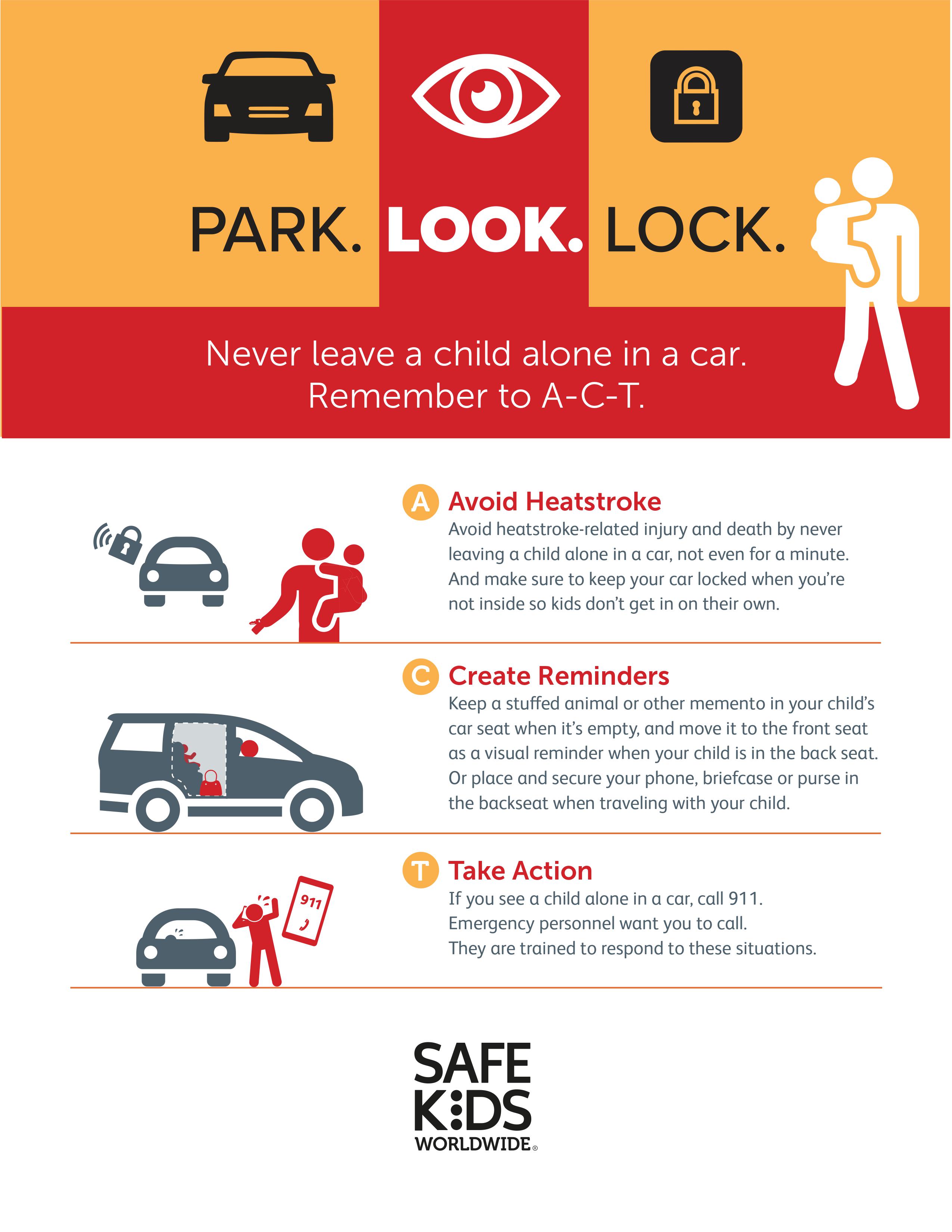 A heatstroke infographic illustrating tips on keeping kids safe from heatstroke in cars.