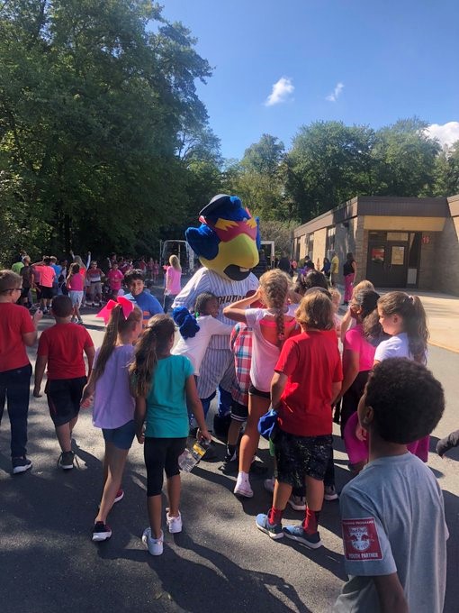 A group of 4th graders on International Walk to School Day.