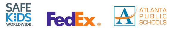 Safe kids Worldwide, FedEx, and Atlanta Public School logos.