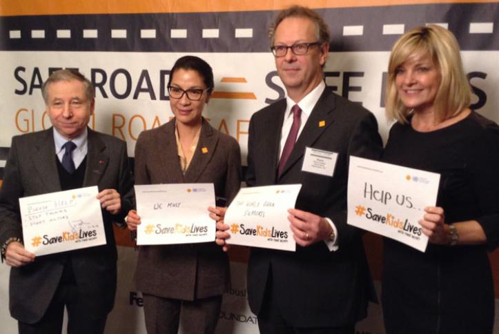 Jean Todt, Michelle Yeoh, Pierre Guislain and Kate Carr take a #safie.