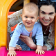 Mother and child on playground 