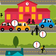 infographic images on how to make your school area better for pedestrians and more. 
