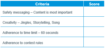 A chat of the criteria for the Teen Video Challenge. 